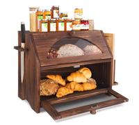 Boîtes à pain en bois, 2 couche de grande capacité Boîte à Pain, Rangement Cuisine Countertop Conteneur de Stockage de Pain avec Porte Magnétique Fenêtre Acrylique, Boîte de rangement Pour pain