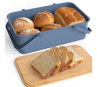 Boîtes à pain rétro en métal, spacieuses avec couvercle et poignées bleues, pour conserver le pain longtemps et le garder frais, 38x21x13cm