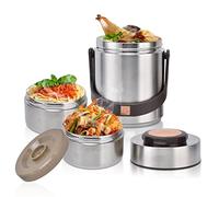Boîtes Alimentaires Isothermes 1500ml, Boîte à Lunch Isolation sous Vide en Acier Inoxydable, Soupe de Flacon à Bento étanche de Grande Capacité avec 3 Compartiments pour le Bureau de l'école