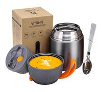 Boîtes Alimentaires Isothermes 500ml, Boîte Isotherme Repas Chaud Porte-Aliments en Acier Inoxydable à Double Couche, Thermoisolant Boîte avec Cuillère Pliante pour Ecole, Bureau, Gris