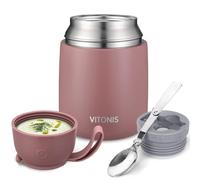 Boîtes Alimentaires Isothermes 500ml, Boîte Isotherme Repas Chaud Porte-Aliments en Acier Inoxydable à Double Couche, Thermoisolant Boîte avec Cuillère Pliante pour Ecole, Bureau