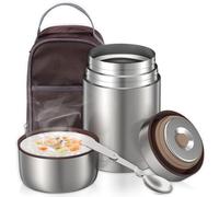 Boîtes Alimentaires Isothermes 800 ml, Boite Isotherme Repas Chaud en Acier Inoxydable avec Sac à Lunch et Cuillère Pliante, Thermos Alimentaire Chaud pour Ecole, Bureau, Camping, Gris