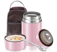 Boîtes Alimentaires Isothermes 800 ml, Boite Isotherme Repas Chaud en Acier Inoxydable avec Sac à Lunch et Cuillère Pliante, Thermos Alimentaire Chaud pour Ecole, Bureau, Camping, Rose