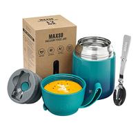 Boîtes Alimentaires Isothermes, Boîte Isotherme Repas Chaud Porte-Aliments en Acier Inoxydable à Double Couche, Thermoisolant Boîte avec Cuillère Pliante pour Ecole, Bureau, 500ml Bluegreen