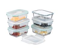 Relaxdays Boîtes alimentaires en verre, lot de 6, couvercle hermétique en plastique, 370 ml, récipients, transparents