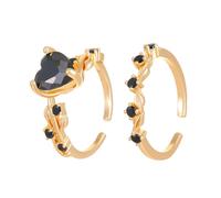 Boîtes Bagues Bagues Cubic Zirconia Stainless Heart Adjustable Ring Jewelry Natural Heart Shape Gemstone Rings For Women Porte-clés Bijoux Bijoux (Black, One Size)