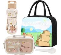 Boîtes Bento Kit, Coffret Déjeuner Enfant Set, Sac à déjeuner avec Boîte à déjeuner 800 ml et Bouteille 500ml, Animaux De Dessins Animés Coffret Déjeuner, pour l’École, la Crèche & les Sorties