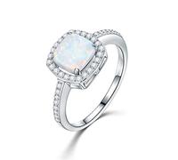 Boîtes Bijoux Bagues Bague en d'opale ronde à la main blanche Bague en opale Anneaux Bagues Classeurs Bagues (Silver, 6)