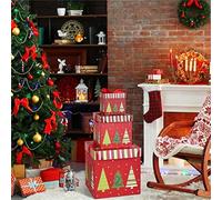 Boîtes cadeaux de Noël avec couvercles et rubans, empilables, rouge et vert, 3 tailles, boîte de décoration de Noël pour centres commerciaux, supermarchés, vitrines de magasins (B)