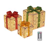 Boîtes-Cadeaux éclairés de Noël 3pcs 6, 8, 10 Pouces Boîtes-Cadeaux Light Up with Remote Control Star Design Noël Ornement de boîte présente pour la Cour extérieure intérieure