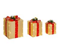 Boîtes cadeaux Noël lumineuse - Outsunny - lot de 3 - avec nœud, 58 lumières LED - pour intérieur, extérieur - or