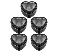 Boîtes Cœur en Fer-blanc Noir, Lot de 5, Fenêtre Pvc | Rangement Portable, Réutilisable, pour Friandises, Biscuits, Petits Trésors, Fêtes et Mariages