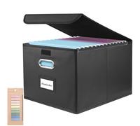 Boîtes de classement portables de grande capacité multifonction avec couvercle - Boîte de classement pliable en cuir à suspendre avec glissière en plastique pour le rangement à la maison et au bureau