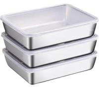 Boîtes de Conservation Alimentaire en Acier Inoxydable: 3 Pièces 25×20×5cm Boites Alimentaires en Inox, Boîte à Bento en Acier Inoxydable, avec Couvercles Hermétiques pour Cuisine, Congélateur