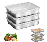 Boîtes de Conservation Alimentaire en Acier Inoxydable: 3 Pièces 25×20×5cm Boites Alimentaires en Inox, Boîte à Bento en Acier Inoxydable, avec Couvercles Hermétiques pour Cuisine, Congélateur