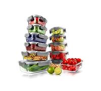Boîtes de Conservation Alimentaire en Verre - 12 Pièces - Empilables - pour Préparation de Repas - avec Couvercles - Gris