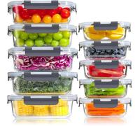 YASHE Boite Alimentaire Verre avec Couvercle Hermétique - Lot de 10 Lunch Box Verre Réutilisables, Sans BPA, Compatibles Micro-ondes, Four, Lave-vaisselle, Congélateur