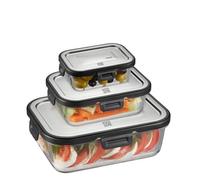 GEFU Milo Lot de 3 boîtes de conservation rectangulaires en verre borosilicate Noir/argenté Taille unique