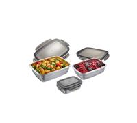 GEFU Set de boîtes de Conservation Preppo, 3 pièces, Acier Inoxydable, Plastique, 0.4 + 1 + 1.8 L