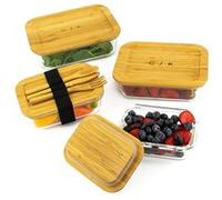 Boîtes de conservation - Gramercy by Klarstein - Lot de 4 - Couvercle en bambou - 4 tailles G