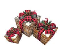 Boîtes de Noël Style 1 3 pièces boîtes éclairées avec lumières LED et Baies Rouges pour Arbre de Noël Maison Cour pelouse-