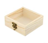 Boîtes de rangement à charnières carrées en bois, conteneur artisanal, organisateur de bijoux, boîte souvenir pour peinture découpage mosaïque pyrographie (12 x 12 x 5 cm)