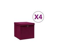 vidaXL Boîtes de rangement avec couvercles 4 pièces 28 x 28 x 28 cm tissu intissé Rouge foncé