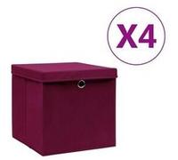 vidaXL Boîtes de rangement avec couvercles 4 pièces 28 x 28 x 28 cm tissu intissé Rouge foncé