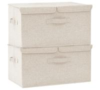 Boîtes de Rangement avec Poignées et Compartiments Multiples 2 pcs Tissu 50x30x25 cm Crème