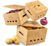 Boîtes de Rangement CALIDORO, Lot de 3 pour Pommes de Terre, Ail et Oignons Frais, Bois de Bambou de Qualité Supérieure, Alternative au Pot à Oignons