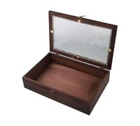 Boîtes de rangement de bureau en bois, style nordique rétro en bois massif avec fleur de bégonia et verre, boîtes décoratives pour bijoux, petits accessoires (L)