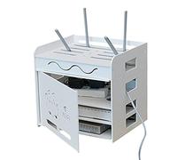 Boîtes De Rangement De Routeur WiFi,Support Mural pour Décodeur TV, Blanc Étagère Murale De Stockage De Câble Prise d'alimentation, Prise WiFi, sans Poinçon,32.5×26.5×32.5 cm