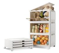 Boîtes de rangement empilables à 3 niveaux avec couvercle, boîtes de rangement en plastique à porte battante sur roulettes, tiroirs pliables en plastique pour la maison, l'armoire, le bureau