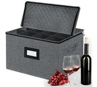 Boîtes de rangement en tissu pour verres à pied avec séparateurs, pour flûtes à champagne, verres en cristal fragiles, cuisine, placard, fête, camping, caravane (gris)