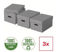 Esselte - Lot de 3 Boîtes avec Couvercle, Rangement & Organisation, 100% Carton Recyclé, 100% Recyclable, Motif Géométrique, Gris, 628283, Medium