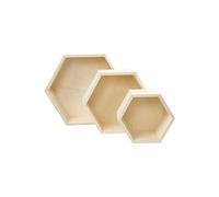 Boîtes de rangement , h: 14,8+19+24,2 cm, profondeur 10 cm, triplex, hexagonales, 3pièces