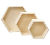 Boîtes de rangement, h: 14,8+19+24,2 cm, profondeur 10 cm, triplex, hexagonales, 3pièces