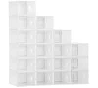 HomCom Lot 18 boîtes cubes rangement chaussures modulables 25×35×19 cm PP blanc transparent