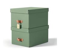 Boîtes de rangement Leitz Puro format moyen avec couvercle : 2 boîtes solides, boîtes empilables 17L pour maison, bureau (27x37x20cm, vert), compatibles avec étagères, meubles cubiques
