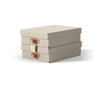 Boîtes de rangement Leitz Puro format moyen bas avec couvercle : 2 boîtes solides, boîtes empilables 8L pour maison, bureau (27x 37x10cm, beige), compatibles avec étagères, meubles cubiques