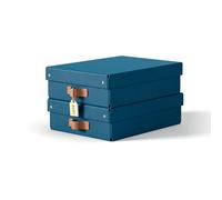 Boîtes de rangement Leitz Puro format moyen bas avec couvercle : 2 boîtes solides, boîtes empilables 8L pour maison, bureau (27x 37x10cm, bleu océan), compatibles avec étagères, meubles cubiques