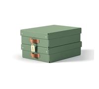 Boîtes de rangement Leitz Puro format moyen bas avec couvercle : 2 boîtes solides, boîtes empilables 8L pour maison, bureau (27x 37x10cm, vert), compatibles avec étagères, meubles cubiques