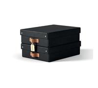 Boîtes de rangement Leitz Puro format moyen bas avec couvercle : 2 boîtes solides, boîtes empilables 8L, maison, bureau (27x 37x10cm, noir obsidienne), compatibles avec étagères, meubles cubiques