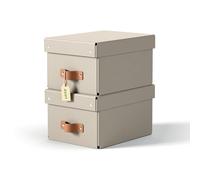 Boîtes de rangement Leitz Puro petit format avec couvercle : 2 boîtes solides, boîtes empilables 7L pour maison et bureau (20x28x15cm, beige), compatibles avec étagères et meubles cubiques