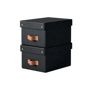 Boîtes de rangement Leitz Puro petit format avec couvercle : 2 boîtes solides, boîtes empilables 7L pour maison, bureau (20x28x15cm, noir), compatibles avec étagères, meubles cubiques