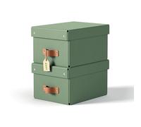Boîtes de rangement Leitz Puro petit format avec couvercle : 2 boîtes solides, compatibles avec étagères et meubles cubiques, boîtes empilables 7L pour maison et bureau (20x28x15cm, vert)
