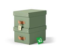 Boîtes de rangement Leitz Puro petit format avec couvercle : 2 boîtes solides, compatibles avec étagères et meubles cubiques, boîtes empilables 7L pour maison et bureau (20x28x15cm, vert)