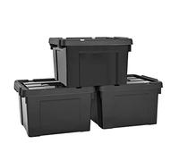 Boîtes de rangement, lot de 3 boîtes de rangement empilables 40L en plastique noir emboîtable avec couvercles et clip de boîte verrouillé pour étagères et garage