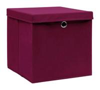 Boîtes de Rangement Pliables avec Couvercle, 10 Pièces, Rouge Foncé, 32 x | Tissu non tissé durable, œillet métallique pratique, pliage facile, usage polyvalent, organisation textile, format cubique