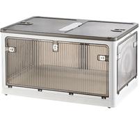 Boîtes de rangement pliables - Organiseur en plastique transparent avec couvercles, poignées portables et roues pour une organisation efficace des armoires et des épiceries